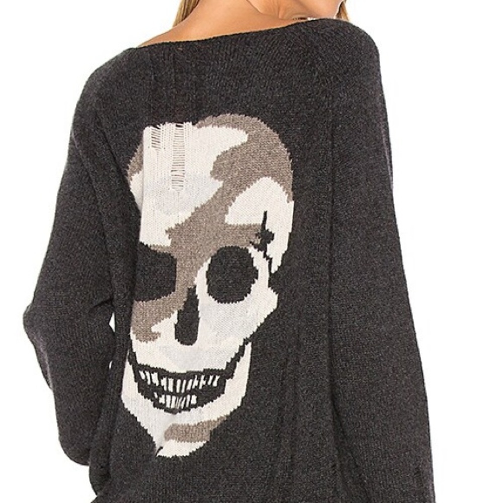 Skulll cashmere/360Cashmere Lena Sweater, (Cinder & Camo Skull) - Small